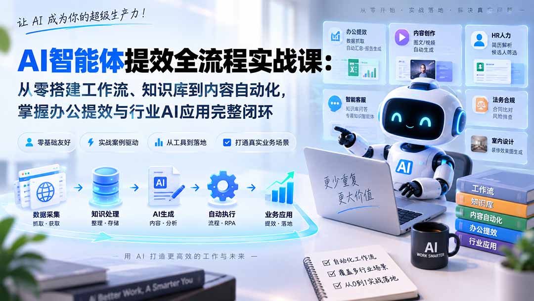 AI智能体提效全流程实战课:从零搭建工作流、知识库到内容自动化,掌握办公提效与行业AI应用完整闭环-优优云创网