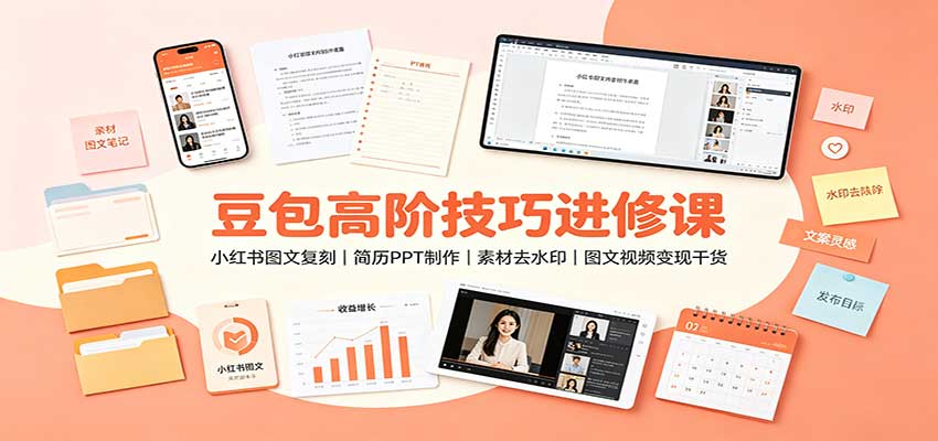豆包高阶技巧进修课:小红书图文复刻,简历PPT制作,素材去水印,图文视频变现干货-优优云创网