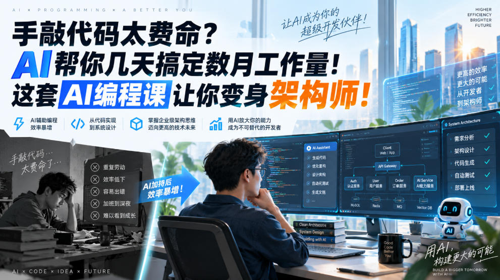 手敲代码太费命?AI帮你几天搞定数月工作量!这套AI编程课让你变身架构师!【原创双语字幕】-优优云创网