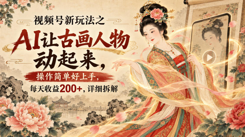 视频号新玩法之AI让古画人物动起来,操作简单好上手,每天收益200+,详细拆解-优优云创网