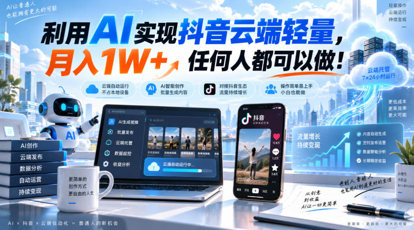 利用AI实现抖音云端轻量，月入1W+，任何人都可以做！【揭秘】-优优云创网