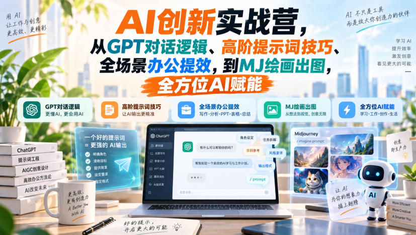 AI创新实战营，从GPT对话逻辑、高阶提示词技巧、全场景办公提效，到MJ绘画出图，全方位AI赋能-优优云创网