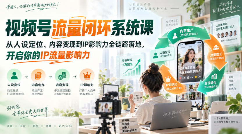 视频号流量闭环系统课，从人设定位、内容变现到IP影响力全链路落地，开启你的IP流量影响力-优优云创网