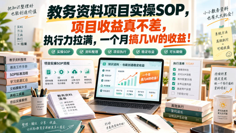 教务资料项目实操SOP，项目收益真不差，执行力拉满，一个月搞几W的收益-优优云创网