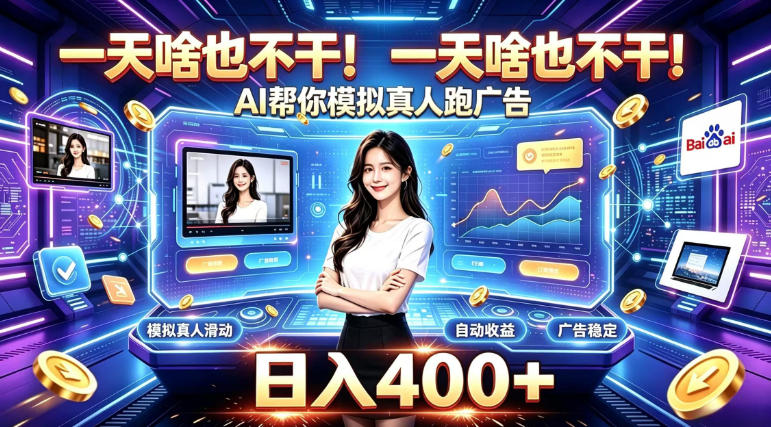 一天啥也不干！AI帮你模拟真人跑广告，稳定日入400+，实现真正被动变现【揭秘】-优优云创网