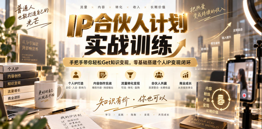 IP合伙人计划实战训练，手把手带你轻松Get知识变现，零基础搭建个人IP变现闭环(更新260908)-优优云创网