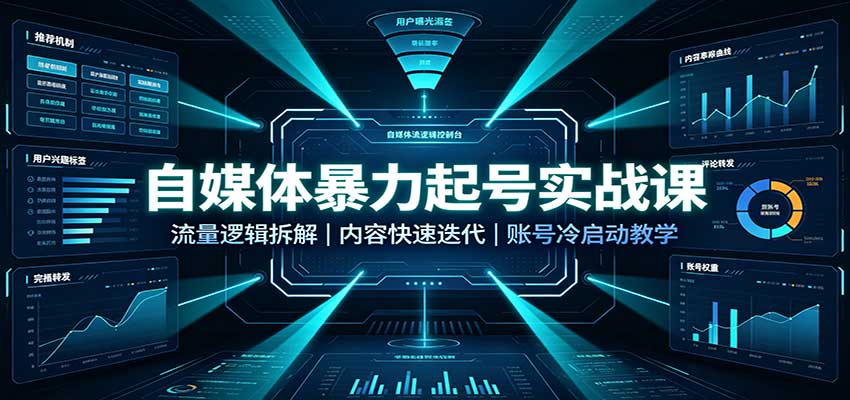 自媒体暴力起号实战课：流量逻辑拆解，内容快速迭代，账号冷启动教学-优优云创网