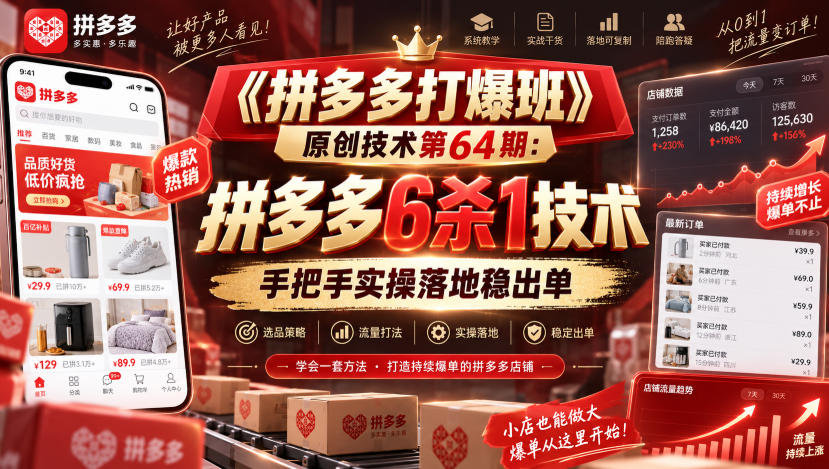 《拼多多打爆班》原创技术第64期：拼多多6杀1技术，手把手实操落地稳出单-优优云创网