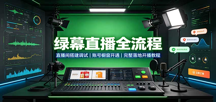 绿幕直播全流程:直播间搭建调试,账号橱窗开通,完整落地开播教程-优优云创网