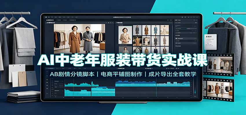 AI中老年服装带货实战课：AB剧情分镜脚本，电商平铺图制作，成片导出全套教学-优优云创网