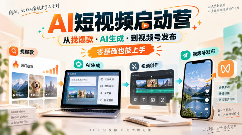 AI短视频启动营，从找爆款·AI生成·到视频号发布，零基础也能上手-优优云创网