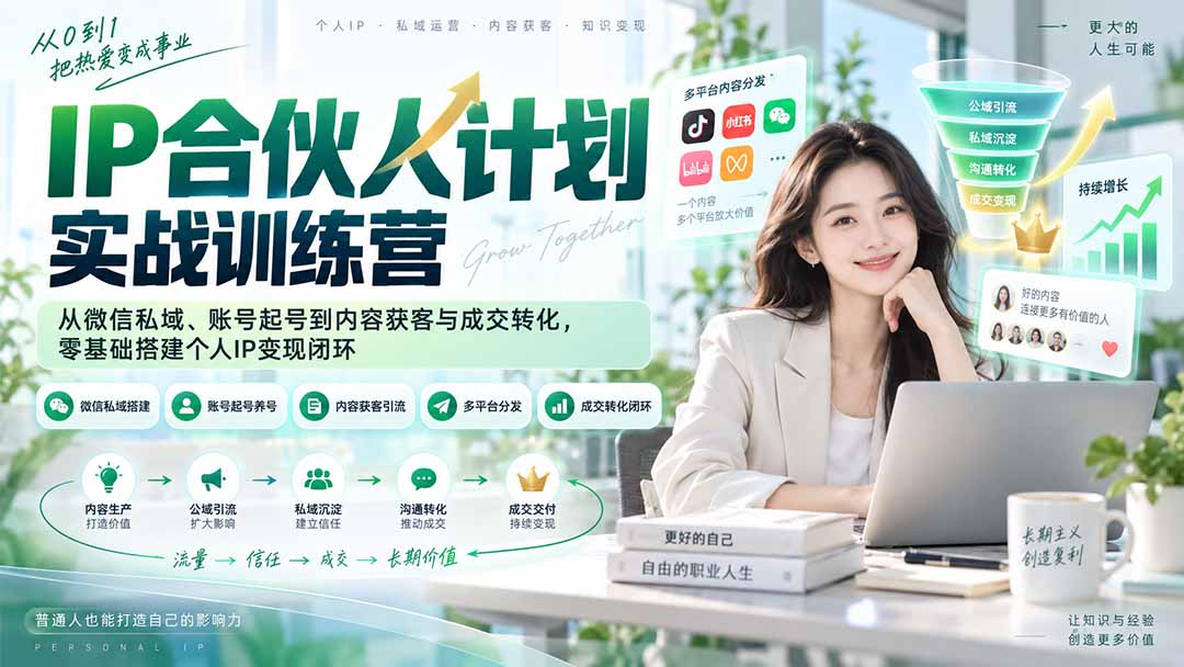 IP合伙人计划实战训练营-更新：从微信私域、账号起号到内容获客与成交转化，零基础搭建个人IP变现闭环-优优云创网