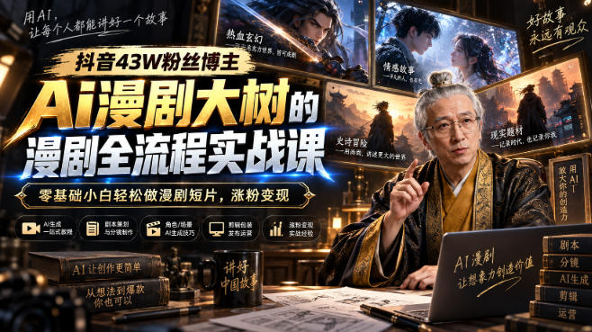 抖音43W粉丝博主Ai漫剧大树的漫剧制作全流程实战课，零基础小白轻松做漫剧短片，涨粉变现-优优云创网