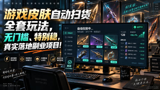 游戏皮肤自动扫货全套玩法，无门槛、特别稳，真实落地副业项目！【揭秘】-优优云创网