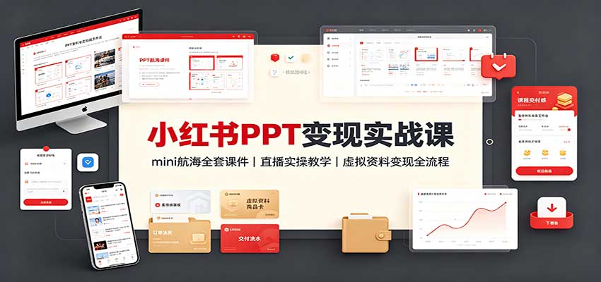 小红书PPT变现实战课：mini航海全套课件+直播实操教学，虚拟资料变现全流程-优优云创网