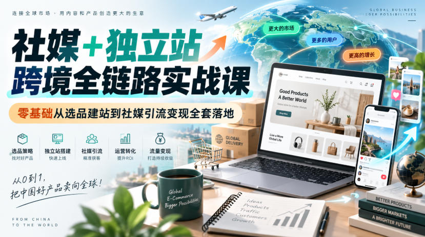 社媒+独立站跨境全链路实战课｜零基础从选品建站到社媒引流变现全套落地-优优云创网