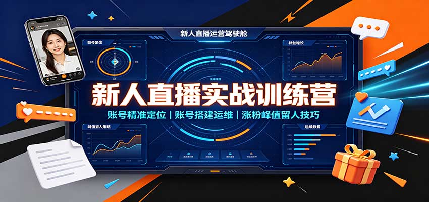 新人直播实战训练营：账号精准定位，账号搭建运维，涨粉峰值留人技巧-优优云创网