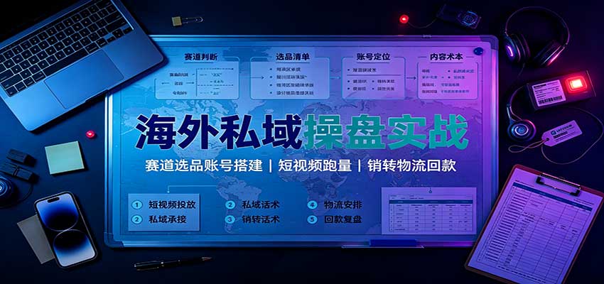 海外私域操盘实战：赛道选品账号搭建，短视频跑量，销转物流回款-优优云创网