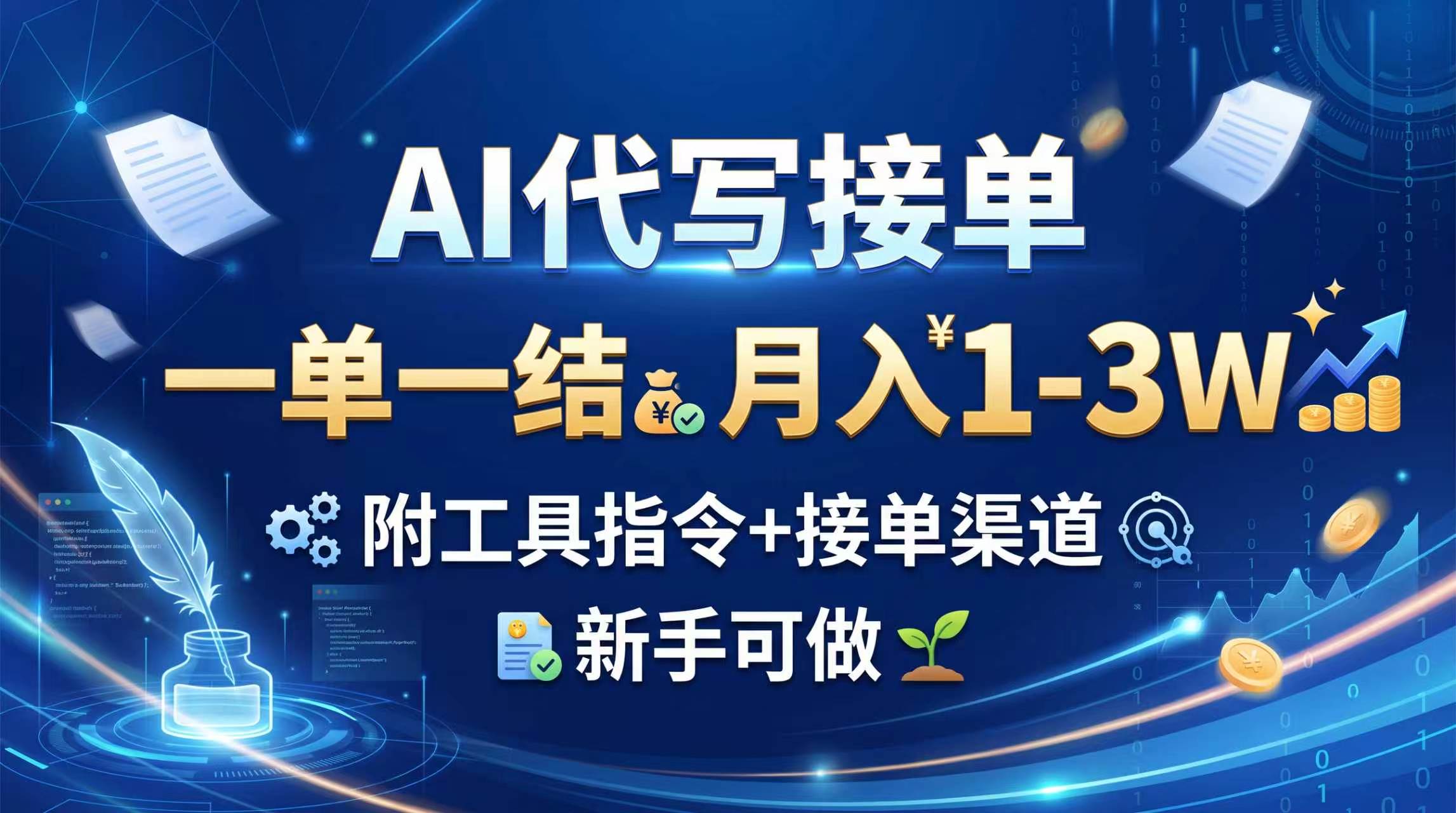 AI代写接单，一单一结，月入1-3W，附工具指令+接单渠道，新手可做-优优云创网