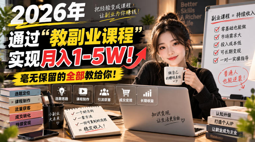 2026年通过“教副业课程”实现月入1-5W!毫无保留的全部教给你!【揭秘】-优优云创网