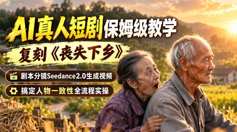 AI真人短剧保姆级教学,复刻《丧失下乡》,剧本分镜Seedance2.0生成视频,搞定人物一致性全流程实操-优优云创网