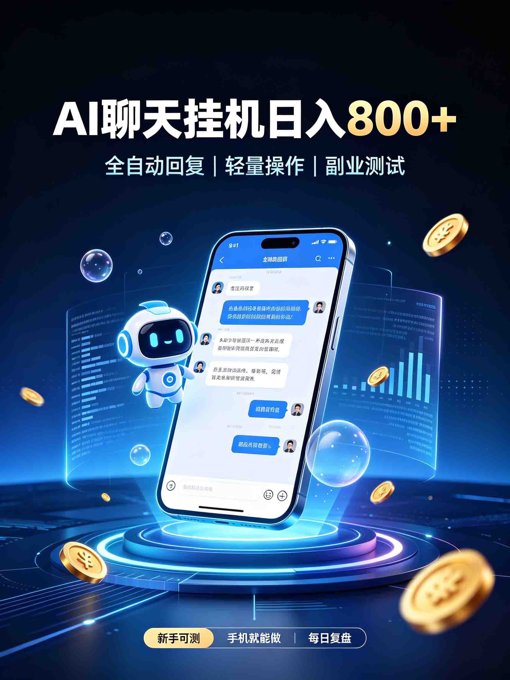 AI聊天挂机，日入800+，适用个人副业，工作室矩阵操作-优优云创网