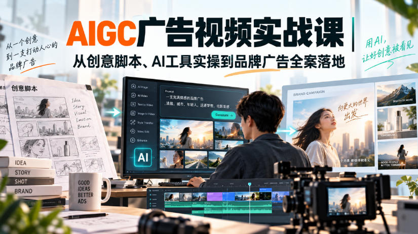 AIGC广告视频实战课｜从创意脚本、AI工具实操到品牌广告全案落地-优优云创网