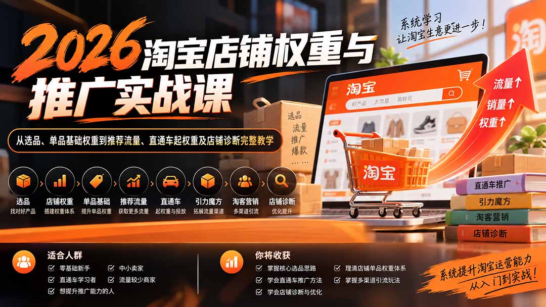 2026淘宝店铺权重与推广实战课:从选品、单品基础权重到推荐流量、直通车起权重及店铺诊断完整教学-优优云创网