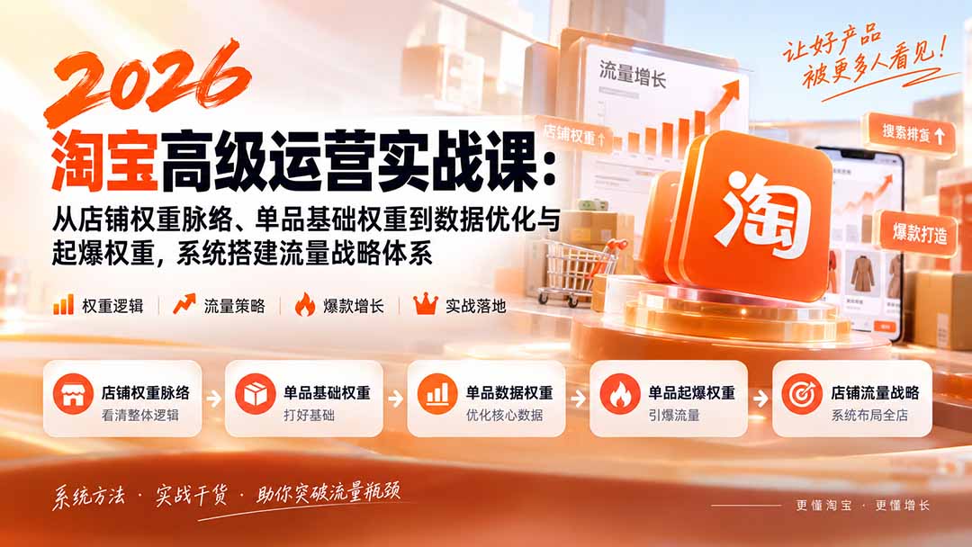 2026淘宝高级运营实战课:从店铺权重脉络、单品基础权重到数据优化与起爆权重,系统搭建流量战略体系-优优云创网