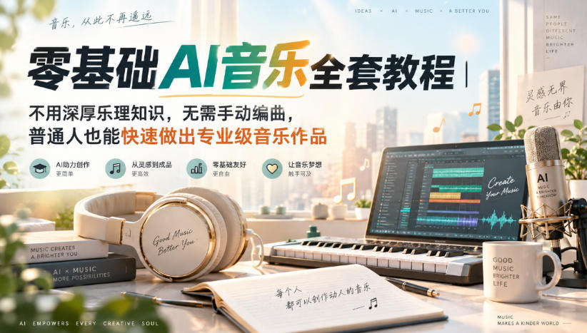 零基础AI音乐全套教程｜不用深厚乐理知识，无需手动编曲，普通人也能快速做出专业级音乐作品-优优云创网