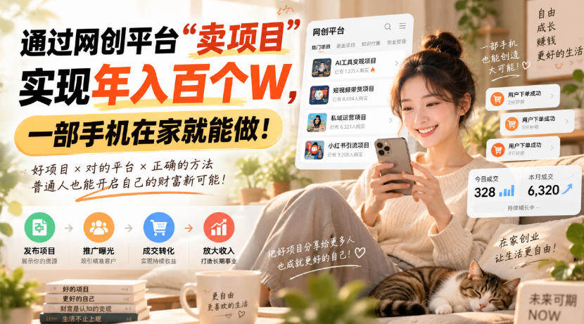靠卖网创项目变现，一年拿下百万收益！一台手机就能操作！-优优云创网