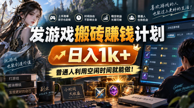 发游戏搬砖賺钱计划，日入1k+，普通人利用空闲时间就能做！【揭秘】-优优云创网
