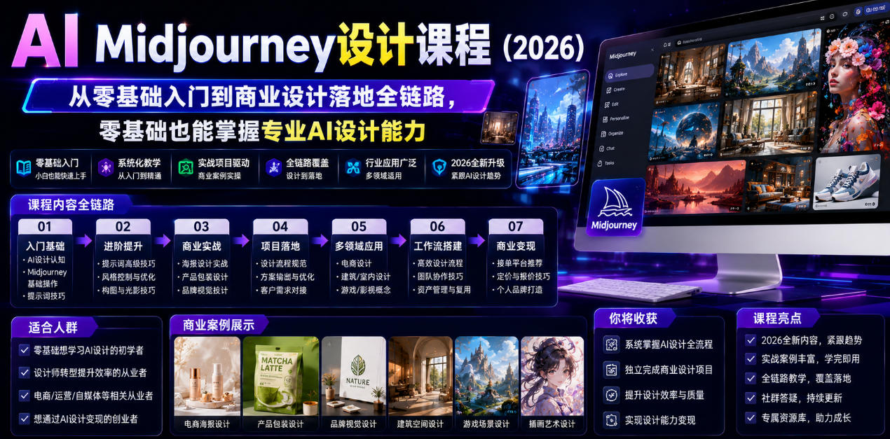 AI Midjourney设计课程(2026)，从零基础入门到商业设计落地全链路，零基础也能掌握专业AI设计能力(更新0913)-优优云创网