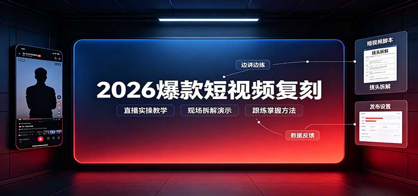 2026爆款短视频复刻:直播实操教学,配套文字文档掌握全流程-优优云创网