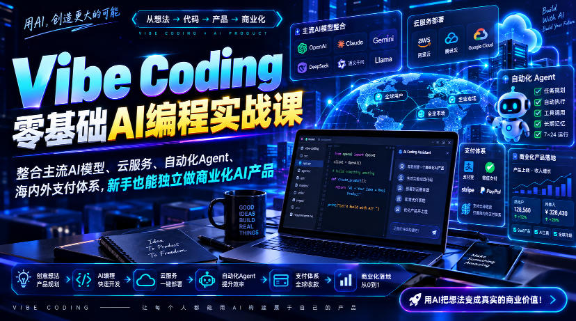 20260913201841554-e98e41f3726197f36ee06cad6f16f75d Vibe Coding零基础AI编程实战课-无水印,整合主流AI模型、云服务、自动化Agent、海内外支付体系,新手也能独立做商业化AI产品