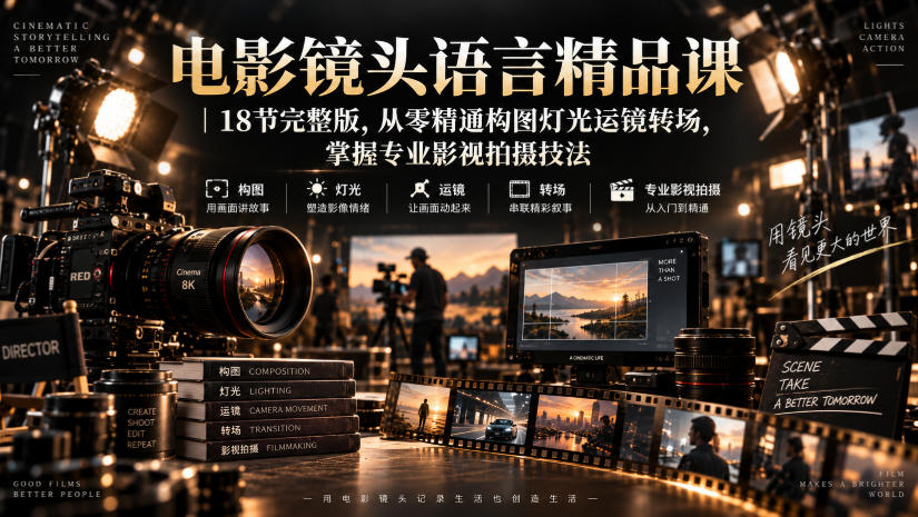 电影镜头语言精品课｜18节完整版，从零精通构图灯光运镜转场，掌握专业影视拍摄技法-优优云创网