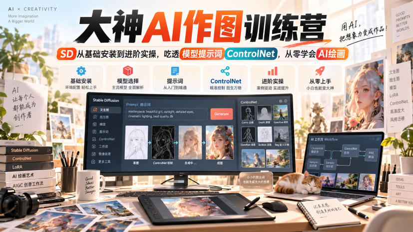 大神AI作图训练营，SD从基础安装到进阶实操，吃透模型提示词ControlNet，从零学会AI绘画-优优云创网