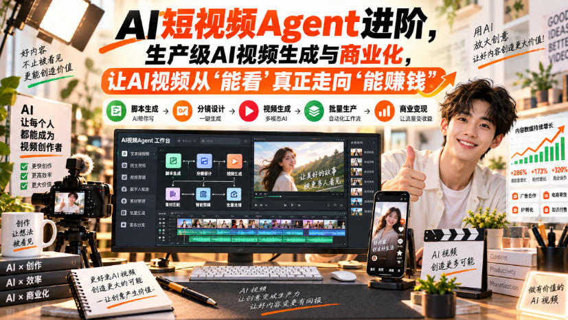 AI短视频Agent进阶,生产级AI视频生成与商业化,让AI视频从”能看”真正走向”能賺钱”-优优云创网