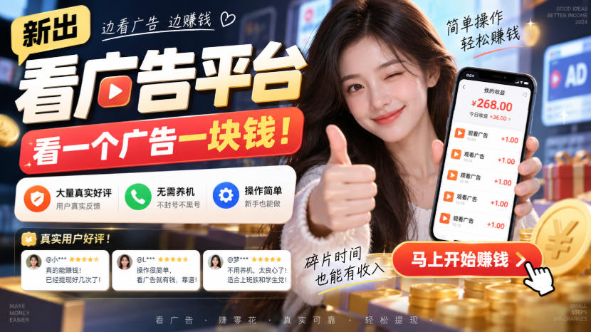 新出看广告平台，看一个广告一块钱，大量真实好评！无需养机、不会黑号，操作简单【揭秘】-优优云创网