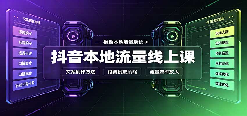 抖音本地流量线上课：账号搭建拍摄剪辑，文案创作与付费投放教学-优优云创网