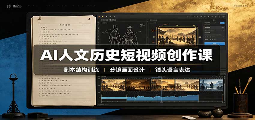 AI人文历史短视频创作课:赛道对标、剧本分镜制图,掌握视频完整产出流程-优优云创网