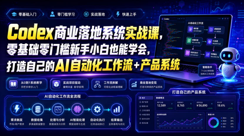 Codex商业落地系统实战课,零基础零门槛新手小白也能学会,打造自己的AI自动化工作流+产品系统(更新)-优优云创网