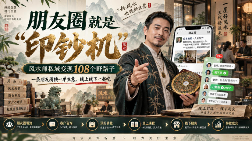 朋友圈就是“印钞机”，风水师私域变现108个野路子，一条朋友圈换一单生意，线上线下一起吃【文档】-优优云创网