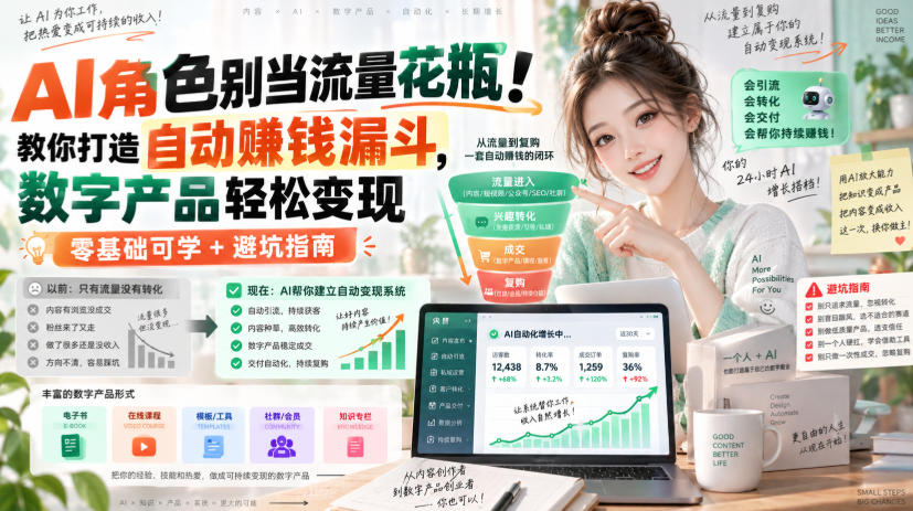 AI角色别当流量花瓶!教你打造自动賺钱漏斗,数字产品轻松变现(零基础可学+避坑指南)【原创双语字幕】-优优云创网