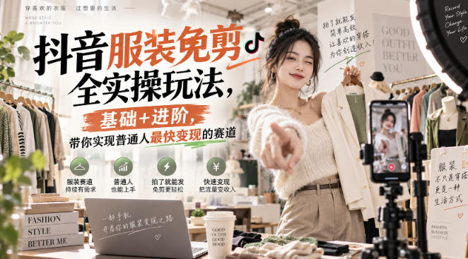 抖音服装免剪全实操玩法，基础+进阶，带你实现普通人最快变现的赛道-优优云创网