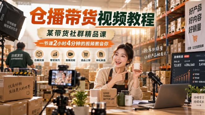仓播带货视频教程,某带货社群精品课,一节课2小时4分钟的视频教会你-优优云创网