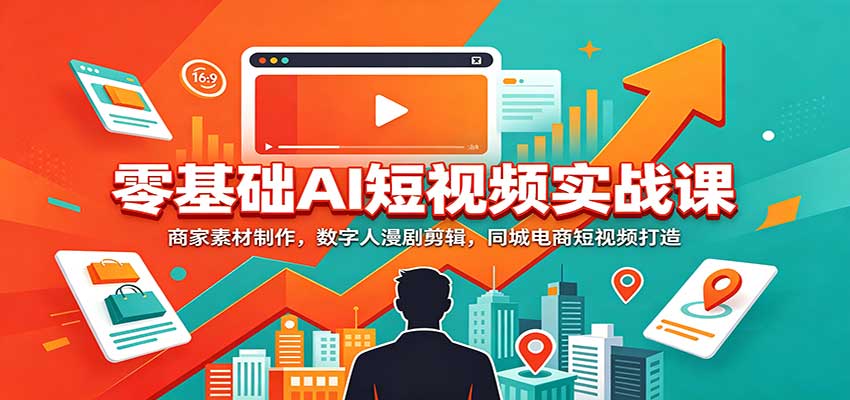 零基础AI短视频实战课:商家素材制作,数字人漫剧剪辑,同城电商短视频打造-优优云创网