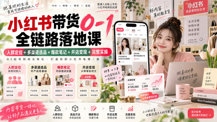 小红书带货0-1全链路落地课｜人群定位+多渠道选品+爆款笔记+开店变现完整实操-优优云创网
