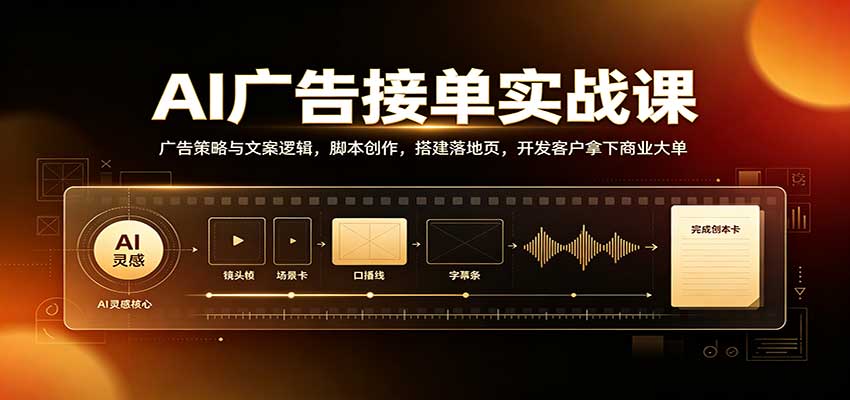 AI广告接单实战:广告策略与文案逻辑,脚本创作,搭建落地页,开发客户拿下商业大单-优优云创网