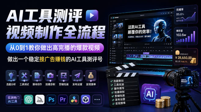 AI工具测评视频制作全流程，从0到1教你做出高完播的爆款视频，做出一个稳定接广告賺钱的AI工具测评号-优优云创网